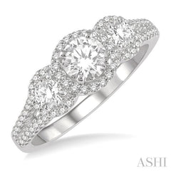 7/8 ctw Round Triple Mount Diamond Ladies Engagement Ring in 14K White Gold