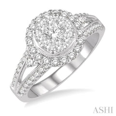1 1/10 Ctw Lovebright Round Cut Diamond Engagement Ring in 14K White Gold