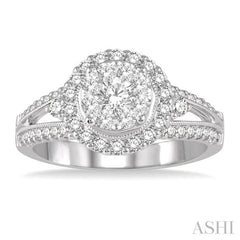 1 1/10 Ctw Lovebright Round Cut Diamond Engagement Ring in 14K White Gold