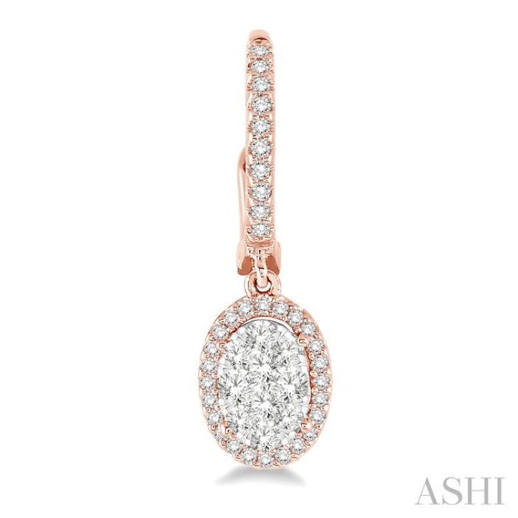 3/8 ctw Oval Shape Diamond Lovebright Earrings in 14K Rose and White Gold