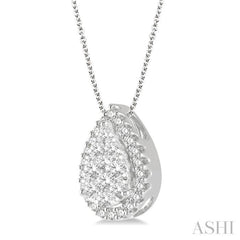 1/2 Ctw Pear Shape Lovebright Round Cut Diamond Pendant With Chain in 14K White Gold