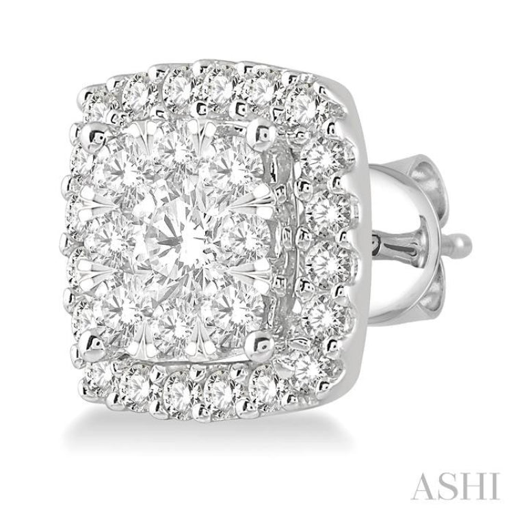 3/4 Ctw Cushion Shape Lovebright Round Cut Diamond Stud Earrings in 14K White Gold