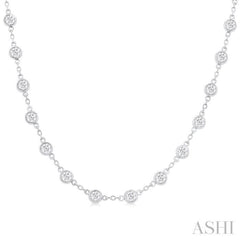 4.00 ctw Bezel Set Round Cut Diamond Station Necklace in 14K White Gold