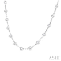 4.00 ctw Bezel Set Round Cut Diamond Station Necklace in 14K White Gold