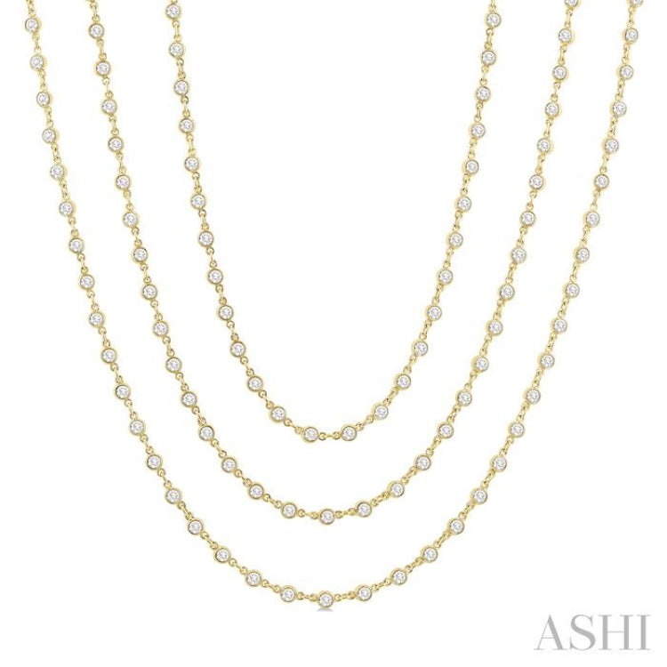 10.00 Ctw Bezel Set Round Cut Diamond Layered 60-Inch Necklace in 14K Yellow Gold