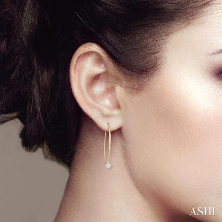 1/2 Ctw Round Dangler Lovebright Diamond Earring in 14K Yellow and White Gold