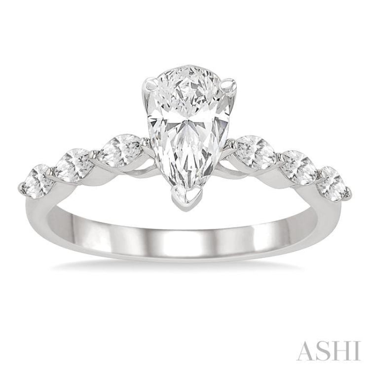 3/8 Ctw Pear Shape Marquise & Round Cut Diamond Semi-Mount Engagement Ring in 14K White Gold