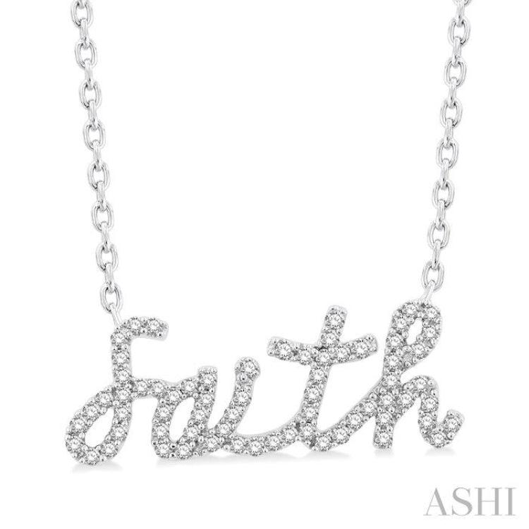 1/5 Ctw 'faith' Script Pendant Round Cut Diamond Necklace in 10K White Gold