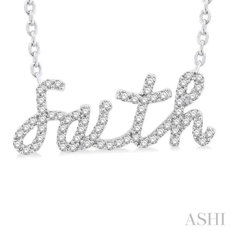 1/5 Ctw 'faith' Script Pendant Round Cut Diamond Necklace in 10K White Gold