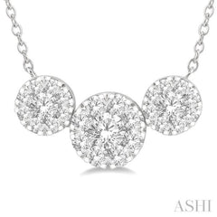 2 ctw 3-Stone Lovebright Round Cut Diamond Necklace in 14K White Gold