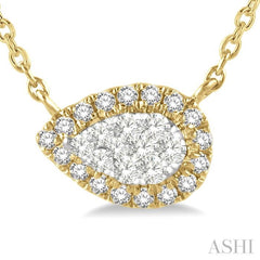 1/6 ctw Pear Shape Round Cut Diamond Lovebright Pendant With Chain in 14K Yellow & White Gold