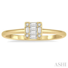 1/8 ctw Square Shape Baguette and Round Cut Diamond Petite Fashion Ring in 10K Yellow Gold