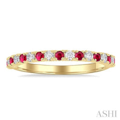 1.80 MM Round Shape Ruby and 1/4 Ctw Round Cut Diamond Precious Stack Band in 10K Yellow Gold