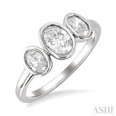 1 Ctw 3-Stone Bezel Set Oval Cut Diamond Ring in 14K White Gold