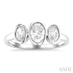 1 Ctw 3-Stone Bezel Set Oval Cut Diamond Ring in 14K White Gold