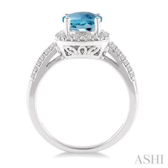 7x7 MM Cushion Shape Aquamarine and 1/3 Ctw Round Cut Diamond Ring in 14K White Gold