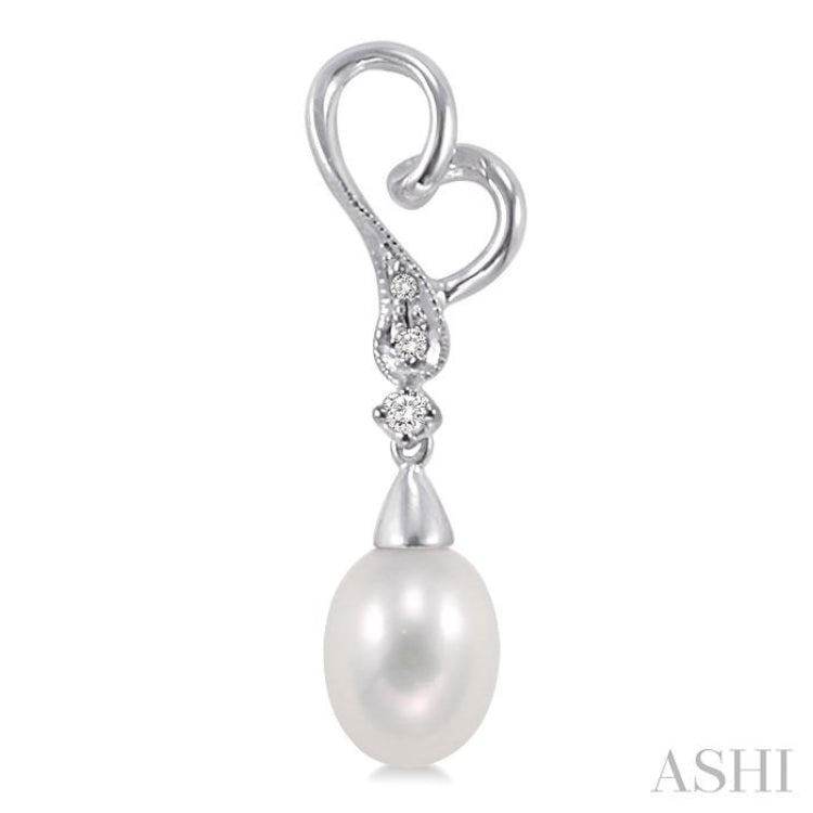 8x6 MM Cultured Pearls and 1/20 Ctw Round Cut Diamond Earrings in 10K White Gold