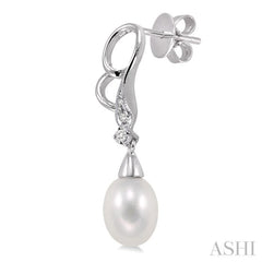 8x6 MM Cultured Pearls and 1/20 Ctw Round Cut Diamond Earrings in 10K White Gold