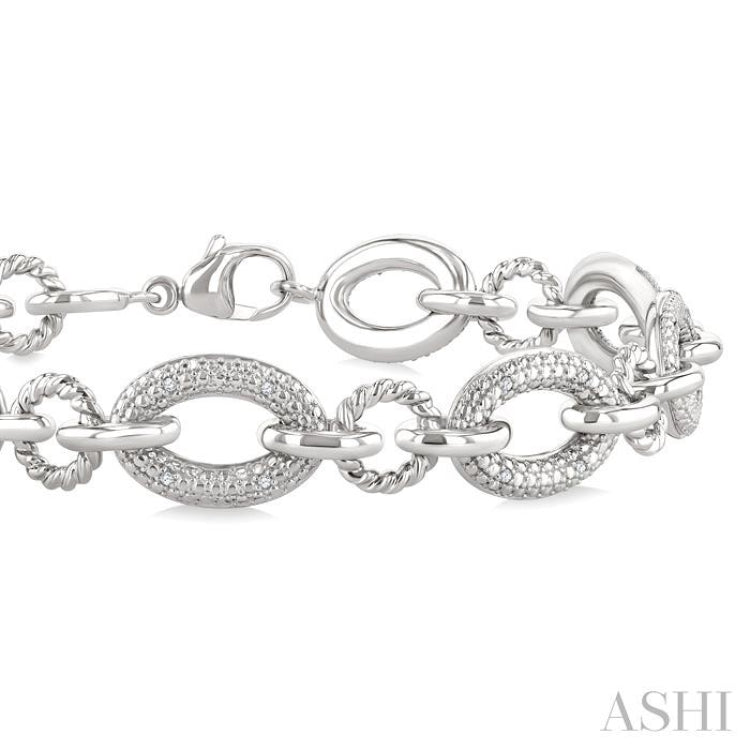 1/10 Ctw Single Cut Diamond Oval Shape Rope Link Bracelet in Sterling Silver
