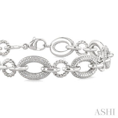 1/10 Ctw Single Cut Diamond Oval Shape Rope Link Bracelet in Sterling Silver