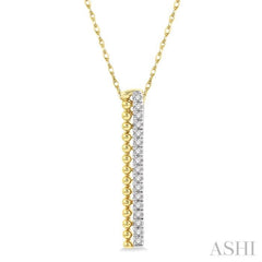 1/6 Ctw Circular Bead & Round Cut Bead Bijoux Diamond Bar Pendant With Chain in 14K Yellow Gold