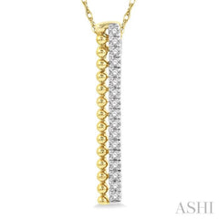 1/6 Ctw Circular Bead & Round Cut Bead Bijoux Diamond Bar Pendant With Chain in 14K Yellow Gold