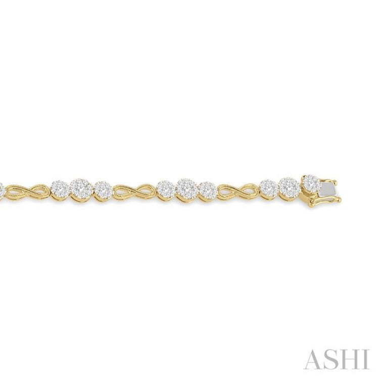 2 1/2 Ctw Tri-Mount Set & Milgrain Infinity Connector Lovebright Round Cut Diamond Bracelet in 14K Yellow and White Gold