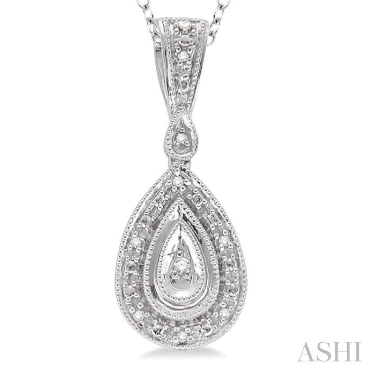 1/20 Ctw Pear Shape Round Cut Diamond Pendant in Sterling Silver with Chain
