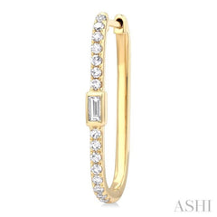 3/8 Ctw Rectangular Shape Baguette and Round Cut Diamond Fashion Hoop Earrings in 14K Yellow Gold