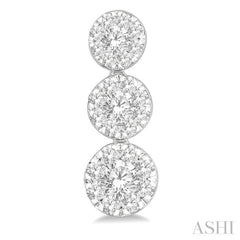1/2 Ctw Hanging Triple Mount Lovebright Round Cut Diamond Earring in 14K White Gold