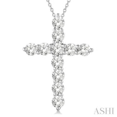 1 ctw Round Cut Diamond Cross Pendant in 14K White Gold with Chain