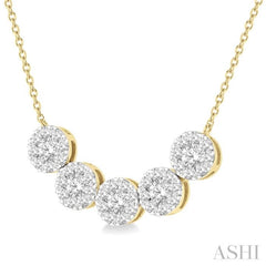 1/2 ctw 5-Stone Circular Mount Lovebright Round Cut Diamond Necklace in 14K Yellow & White Gold