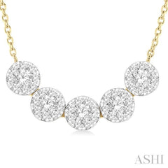 1/2 ctw 5-Stone Circular Mount Lovebright Round Cut Diamond Necklace in 14K Yellow & White Gold