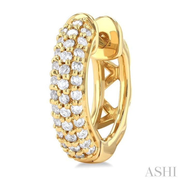 1/2 Ctw Triple Row Round Cut Diamond Fashion Huggies in 14K Yellow Gold