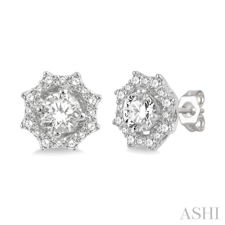 1/2 ctw Floral Lattice Round Cut Diamond Earring in 14K White Gold