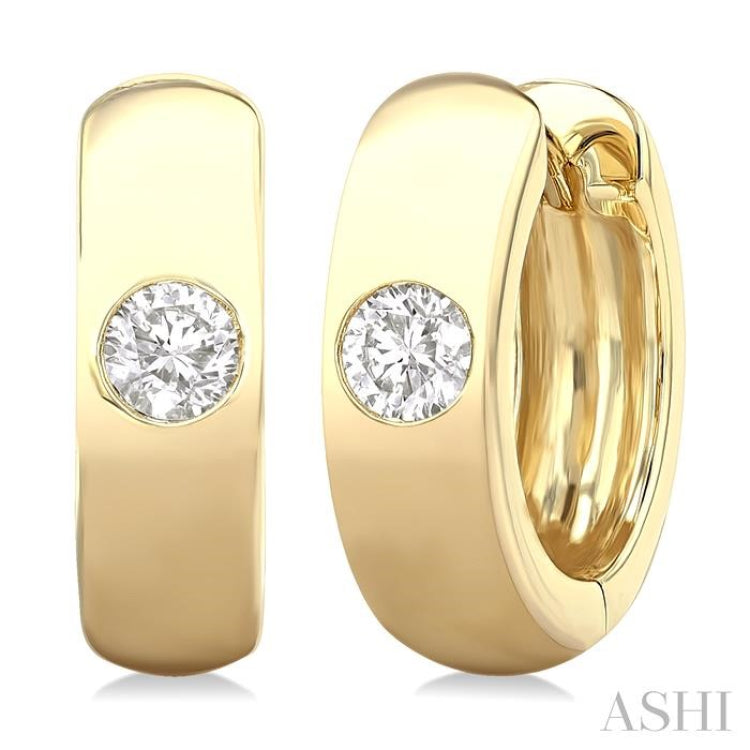 1/3 Ctw Bezel Set Round Cut Diamond Huggies in 14K Yellow Gold