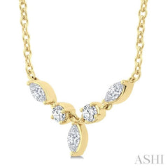 1/3 Ctw Marquise & Round Cut Diamond Necklace in 14K Yellow Gold