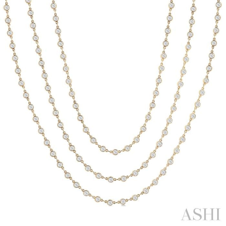 15.00 Ctw Bezel Set Round Cut Diamond Layered 60-Inch Necklace in 14K Yellow Gold