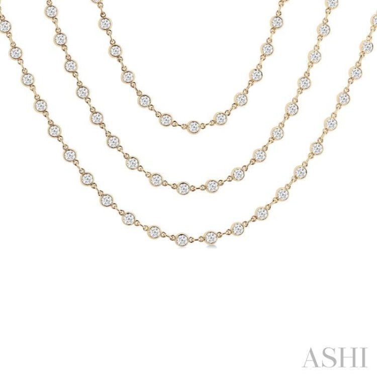 15.00 Ctw Bezel Set Round Cut Diamond Layered 60-Inch Necklace in 14K Yellow Gold