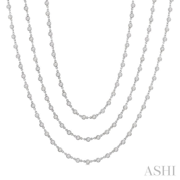 10.00 Ctw Bezel Set Round Cut Diamond Layered 60-Inch Necklace in 14K White Gold