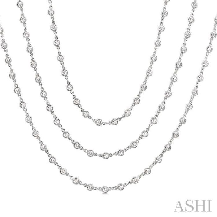 10.00 Ctw Bezel Set Round Cut Diamond Layered 60-Inch Necklace in 14K White Gold