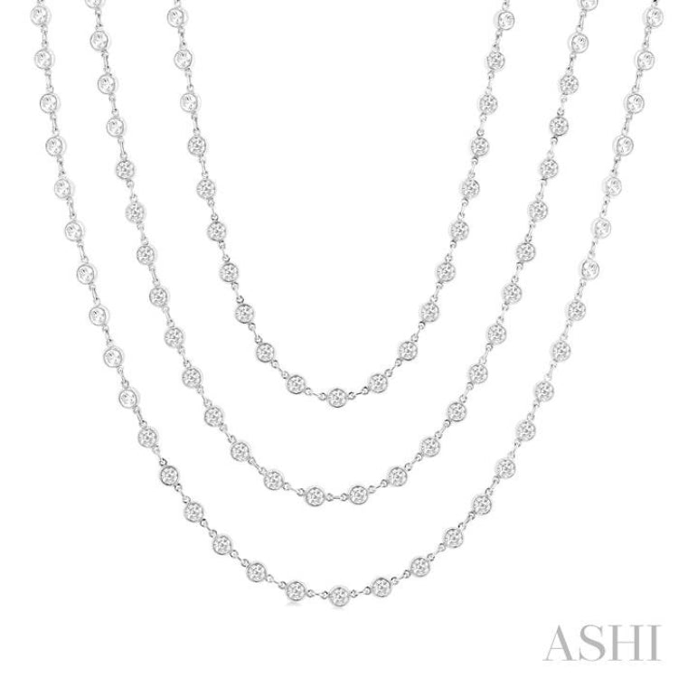 20.00 Ctw Bezel Set Round Cut Diamond Layered 60-Inch Necklace in 14K White Gold