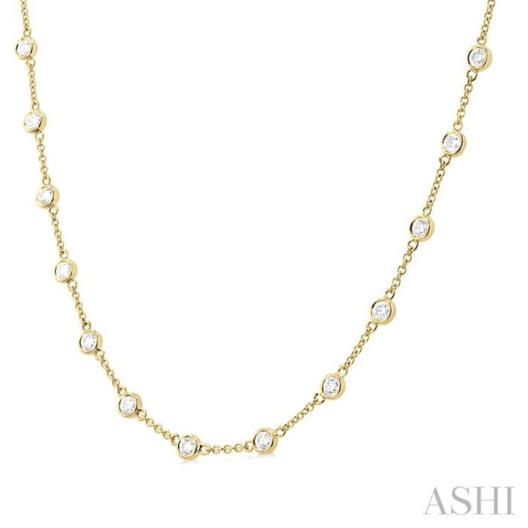 2 Ctw Bezel Set Round Cut Diamond Station Necklace in 14K Yellow Gold