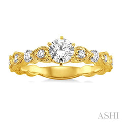 1/2 ctw Diamond Engagement Ring with 1/4 ct Round Cut Center Stone in 14K Yellow Gold