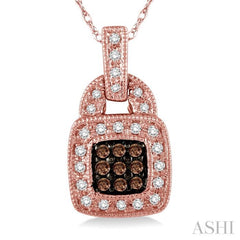 1/4 ctw Round Cut White and Champagne Brown Diamond Pendant in 10K Rose Gold with Chain
