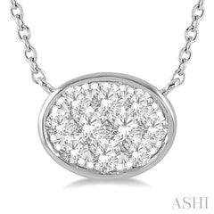 1/3 ctw Oval Shape Lovebright Diamond Pendant With Chain in 14K White Gold