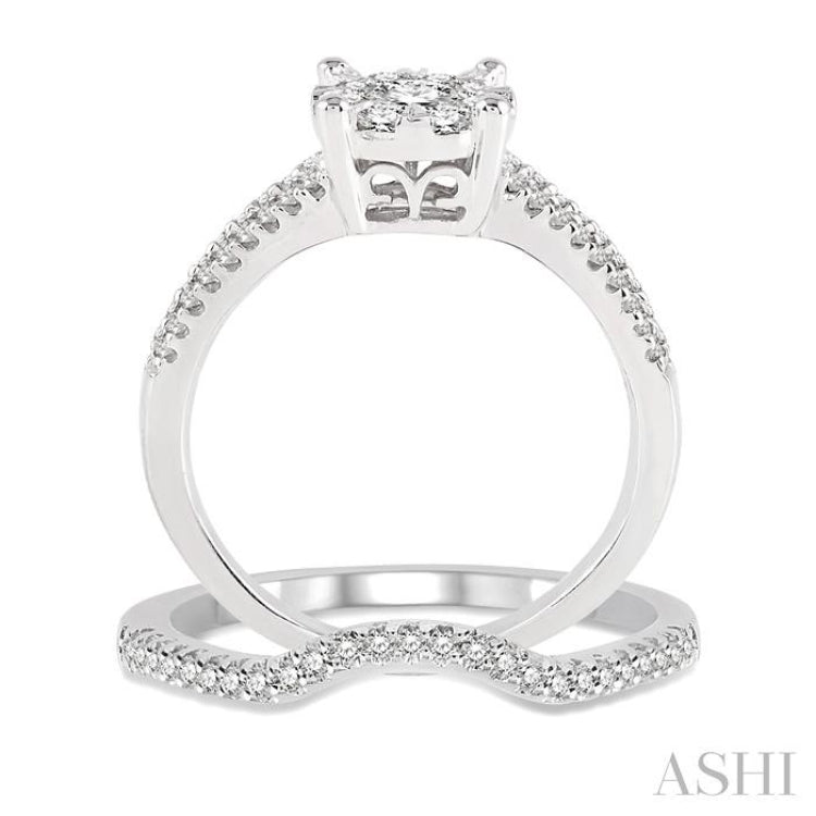 3/4 Ctw Diamond Wedding Set with 3/4 Ctw Round Cut Engagement Ring and 1/10 Ctw Wedding Band in 14K White Gold