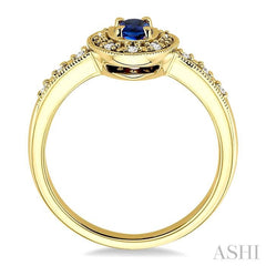 5x3 MM oval cut Sapphire and 1/10 Ctw Single Cut Diamond Ring in 14K Yellow Gold.