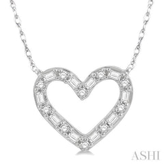 1/4 Ctw Heart Charm Baguette and Round Cut Diamond Pendant With Chain in 14K White Gold