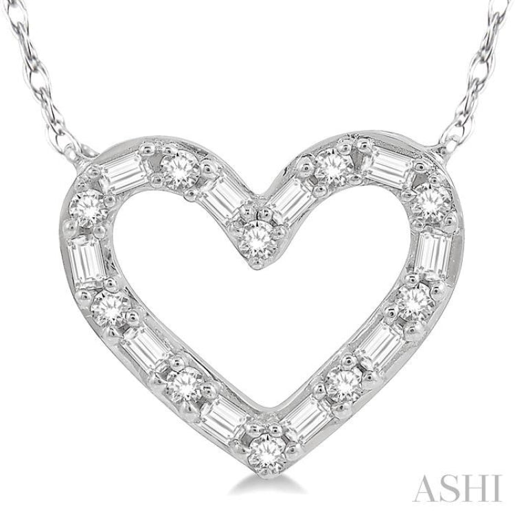 1/4 Ctw Heart Charm Baguette and Round Cut Diamond Pendant With Chain in 14K White Gold